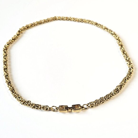 Vintage Givenchy Gold Plated 18" Byzantine Braided Chain Necklace Logo Clasp 80s - Picture 3 of 9